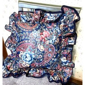 Dramatic Floral Waverly Pillow Ruffled Vintage Roses Paisley Luxury